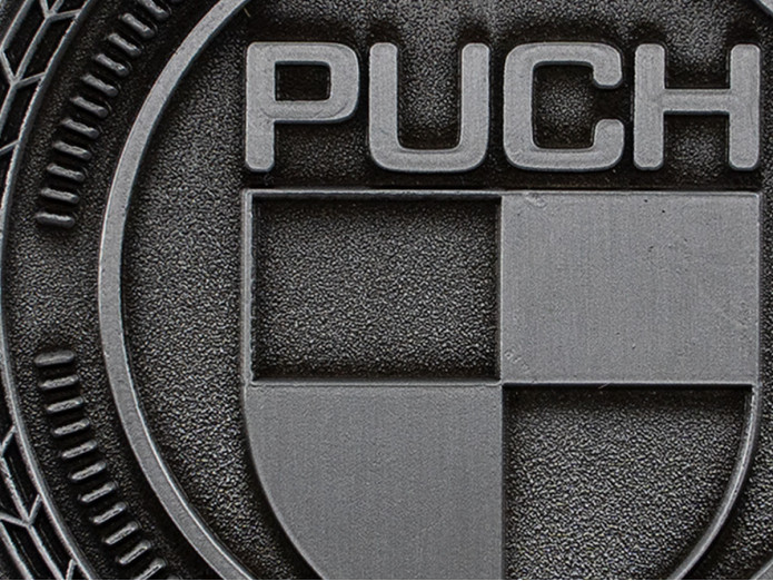 Badge / Emblem Puch logo Silber 47mm RealMetal